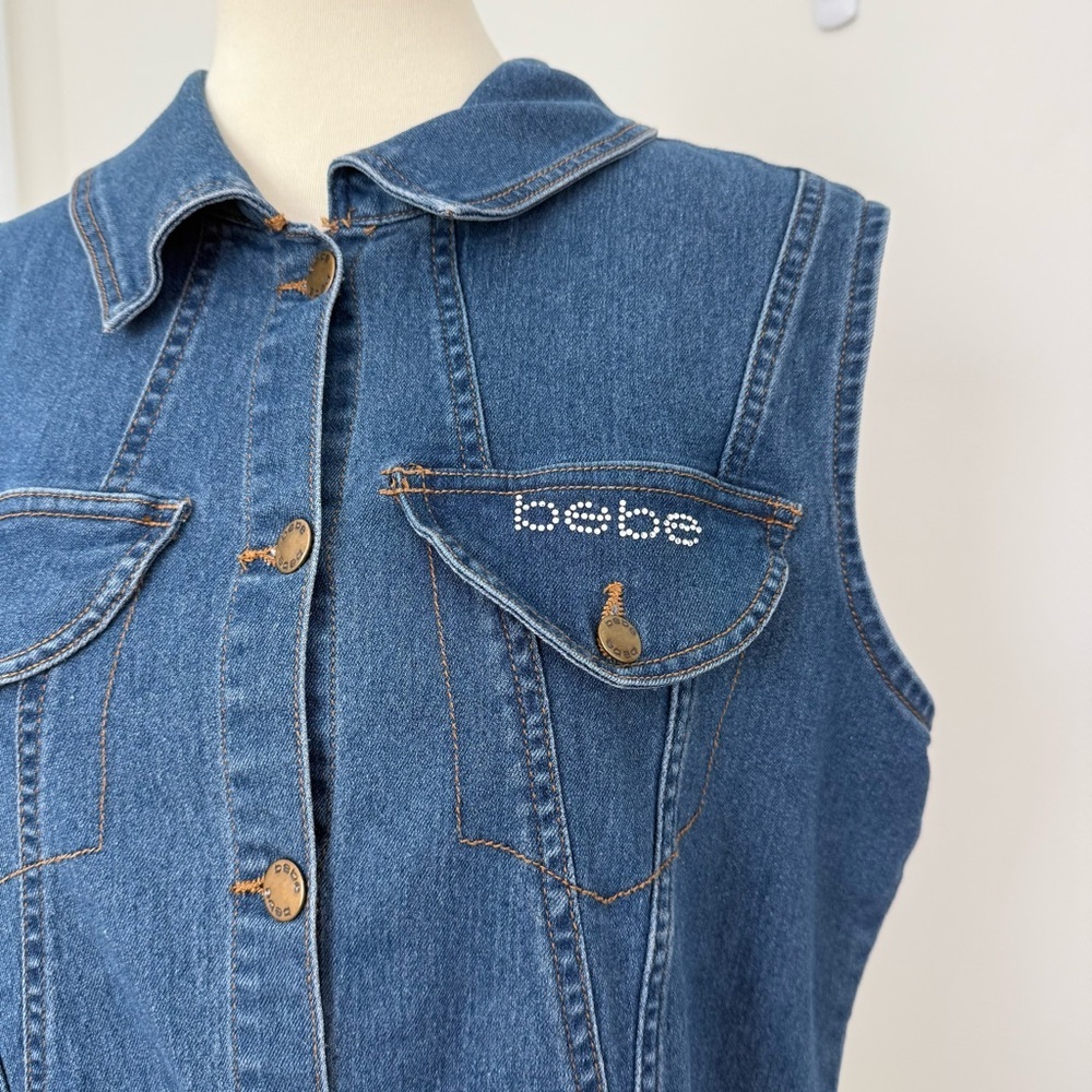 Bebe Y2K Denim Button Down Sleeveless Midi Dress Sz 3X‎ - Picture 3 of 12